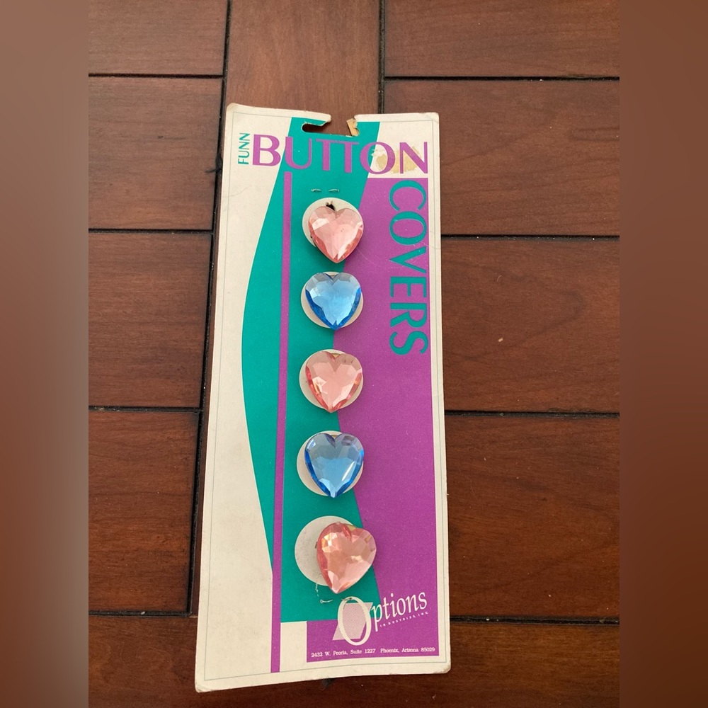 Set Of 5 Funn Vintage 90s Pink Blue Jewel Faceted Heart Shaped Button Covers